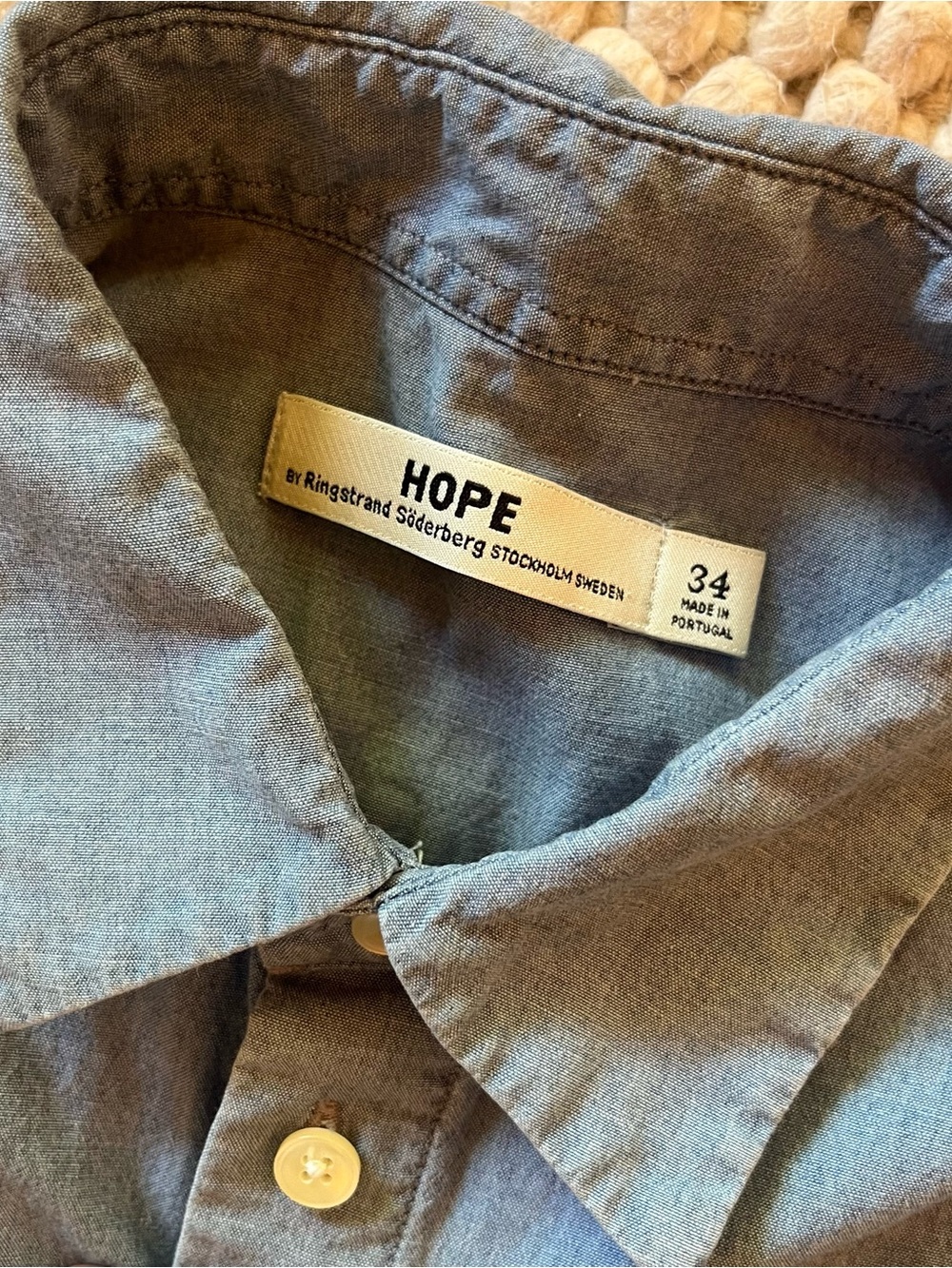 HOPE Stockholm Button-Front Shirt in Chambray. Elma Blouse.